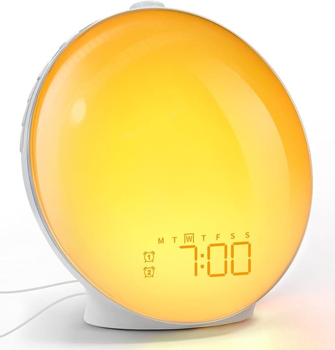 Dekala Tageslichtwecker Lichtwecker Sonnenaufgang Sonnenuntergangssimulation, Vollbild-Digitaler Wecker mit Doppelalarmen, Rotationstaste, Natürlichen Klängen, FM-Radio für Erwachsene & Kinder